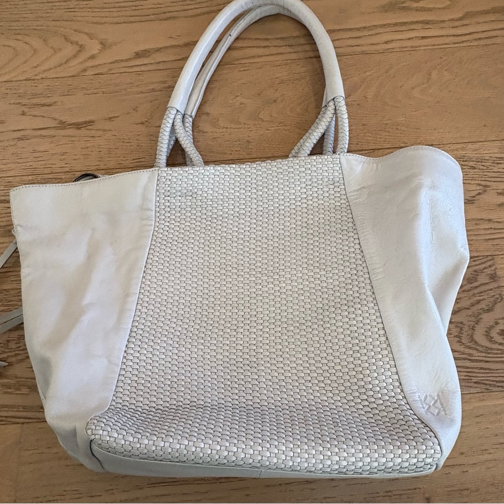 Christopher Kon Woven Leather White Tote Bag - Picture 5 of 15
